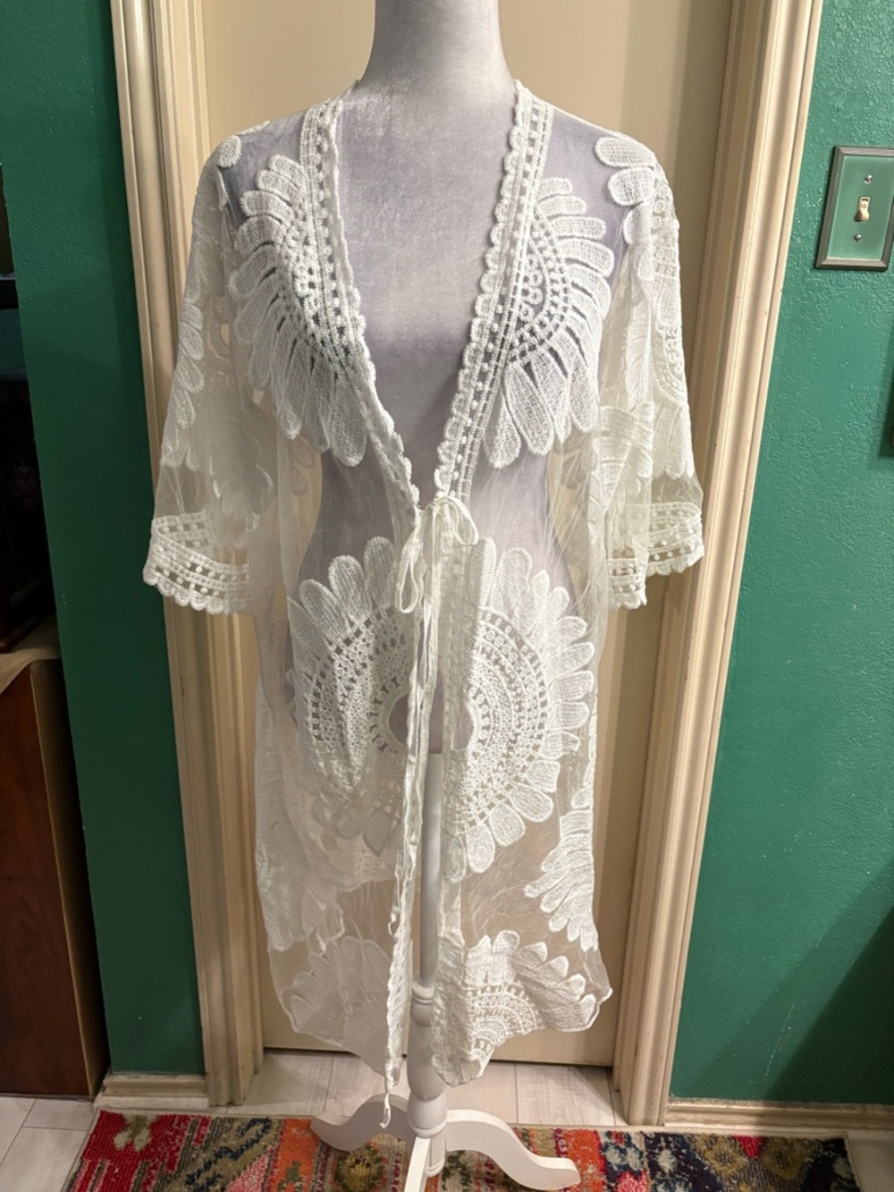 Forgotten Grace White Crochet Sheer Lace Duster Kimono